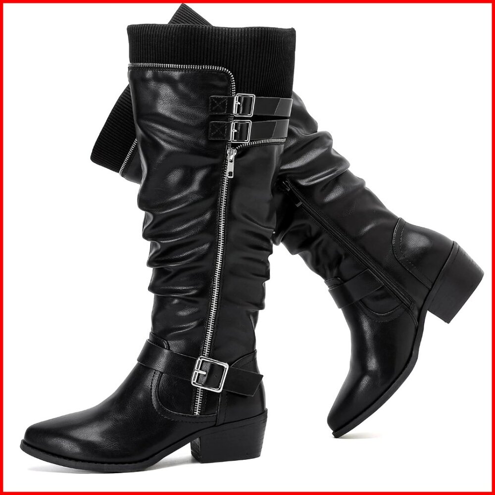 Extra Wide Calf Knee High Boots, Wide Width Low Heel Winter Snow Boots